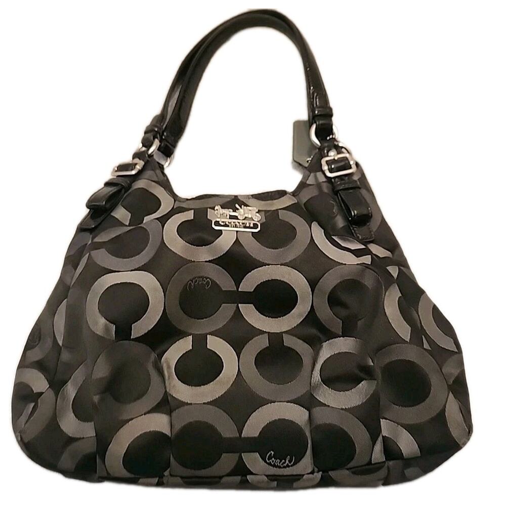 Vintage Coach Madison Black/Silver Shoulder Purse Handbag Very Good Condition